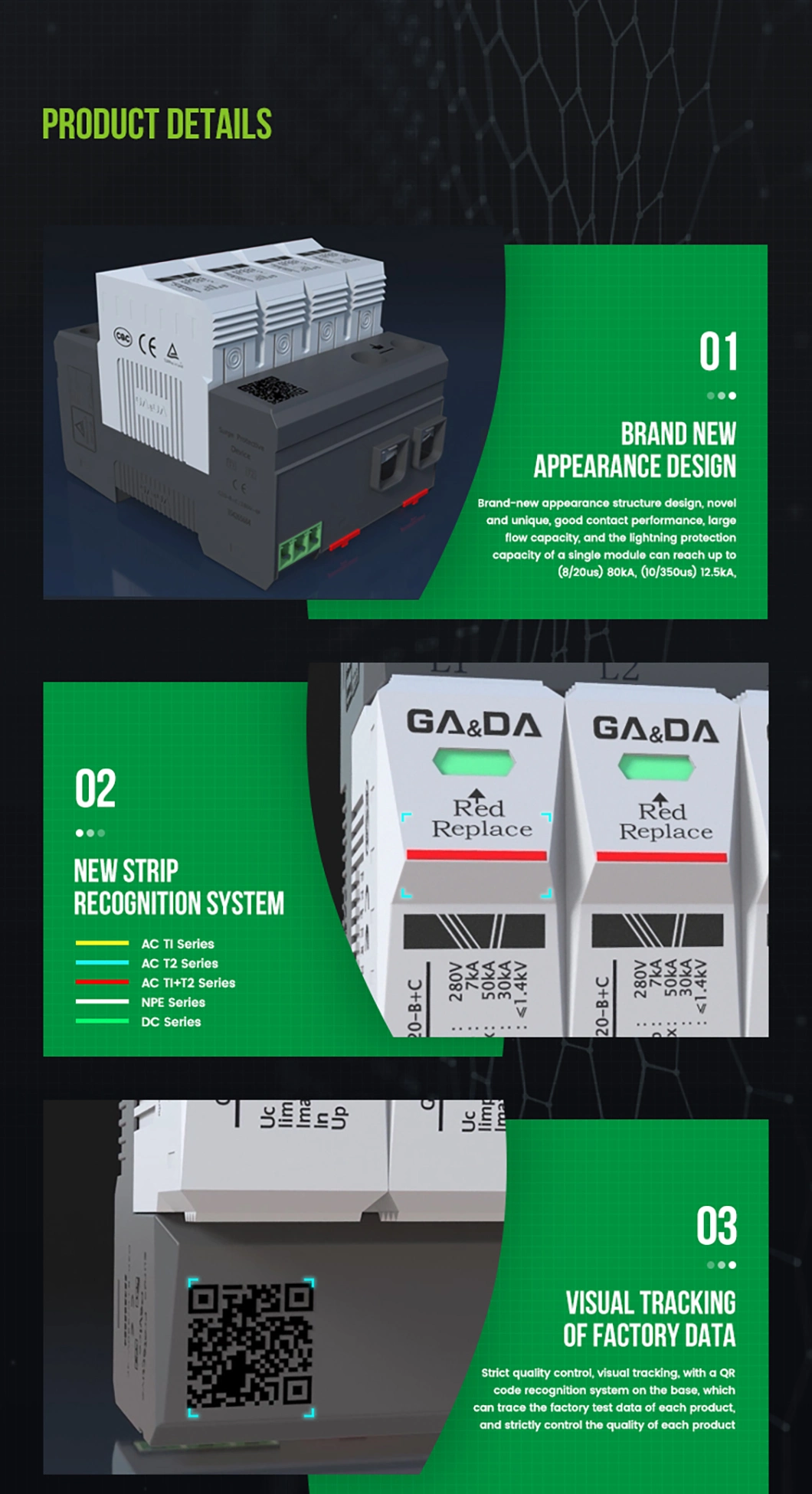 Gada PV Series Solar SPD Device Surge Arrester Equipment 1000V 4.0kv DC SPD