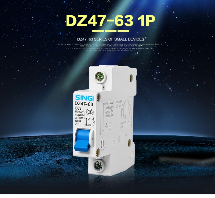 Singi DC Dz47-63 6ka 2p 20A Electrical MCB Miniature Circuit Breaker